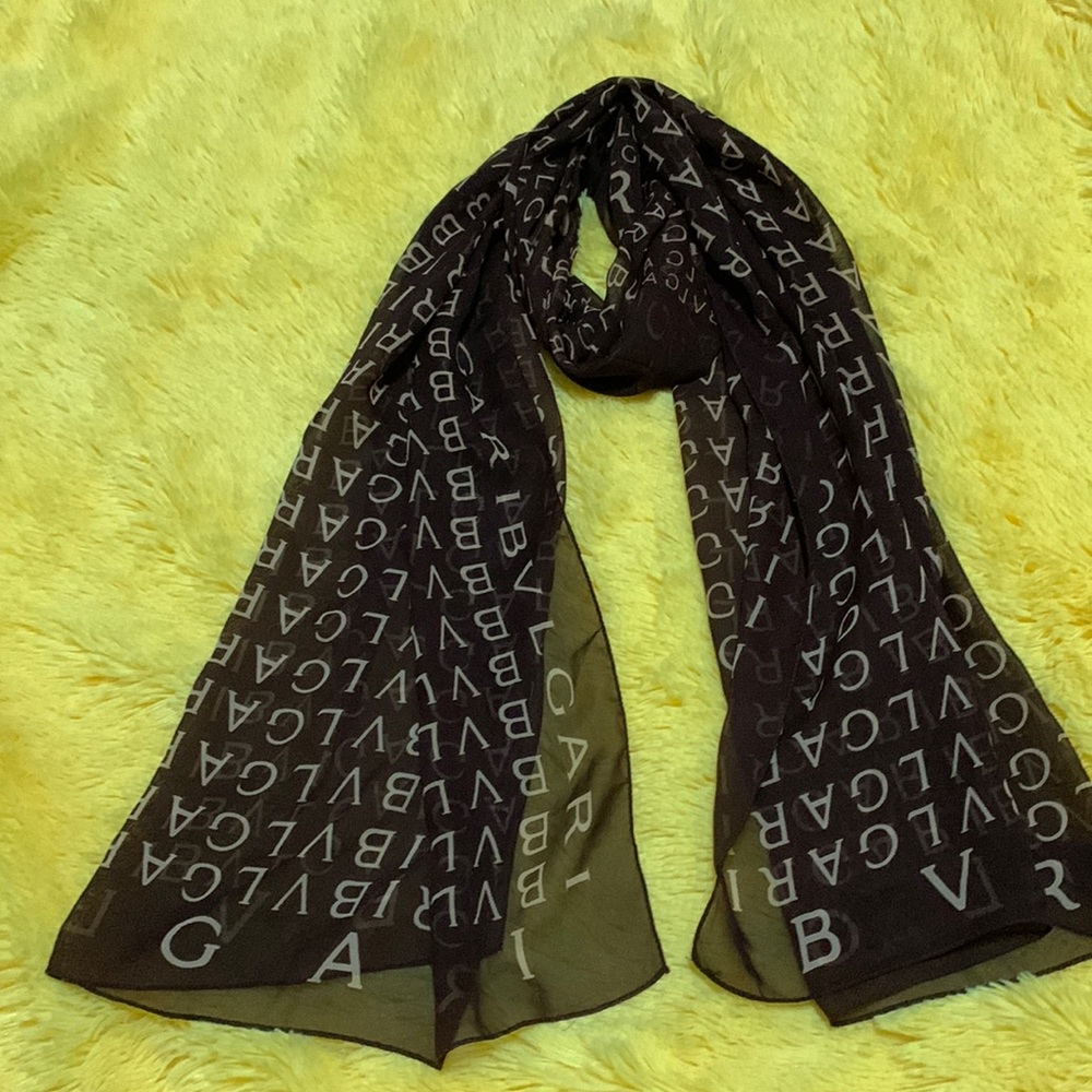 Bulgari Brown Logo Print Lightweight Scarf
